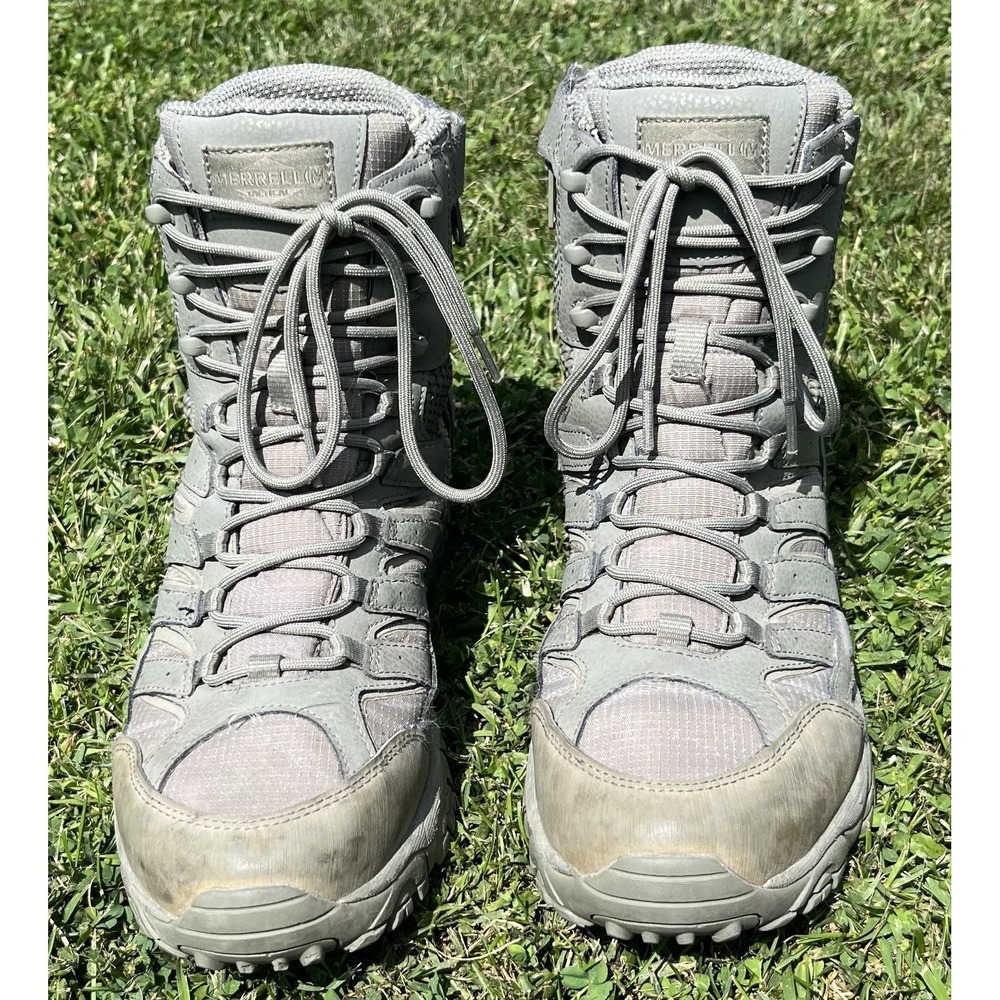Merrell Tactical Combat Boots Mens Size 10.5 Gray Leather Side Zip Vibram J17711